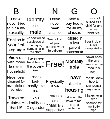 Check-in Bingo Card