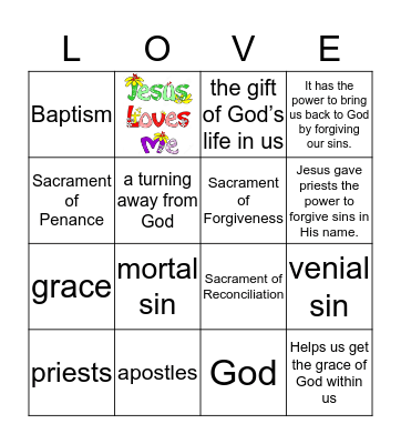 Reconciliation Lesson Bingo Card