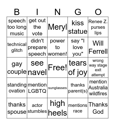 OSCAR BINGO 2020 Bingo Card