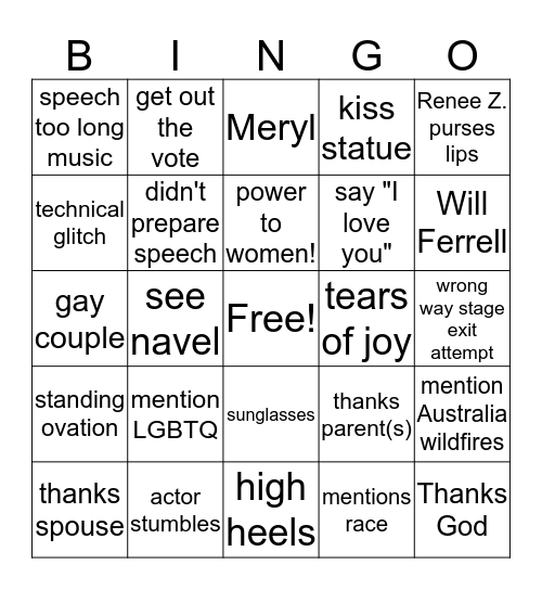 OSCAR BINGO 2020 Bingo Card