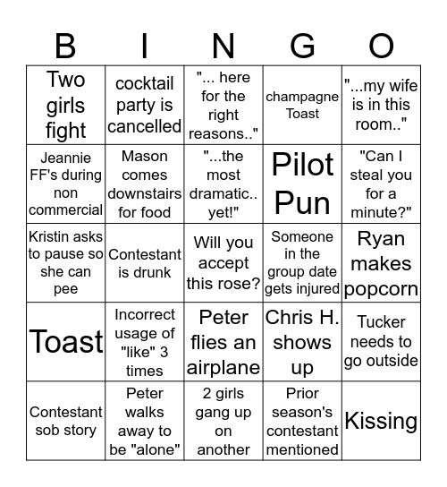 Bachelorette  Bingo Card