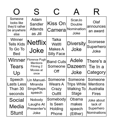 Oscar Bingo Card