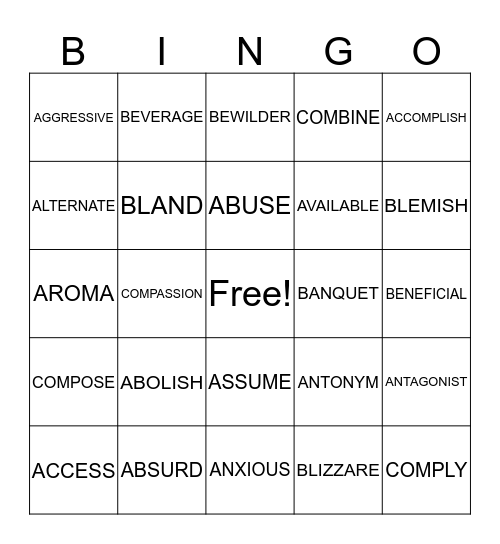 VOCABULARY 4A Bingo Card