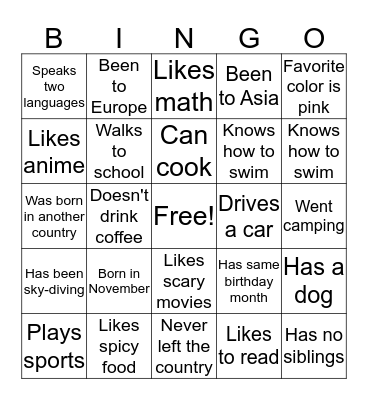 Bingo!!! Bingo Card