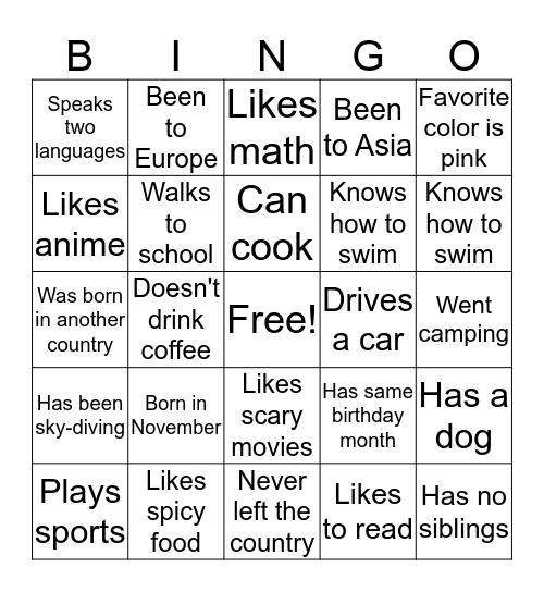 Bingo!!! Bingo Card