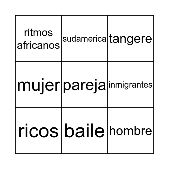 El tango Bingo Card