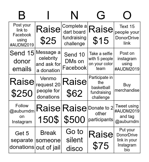 Fundraising Bingo 2020 Bingo Card