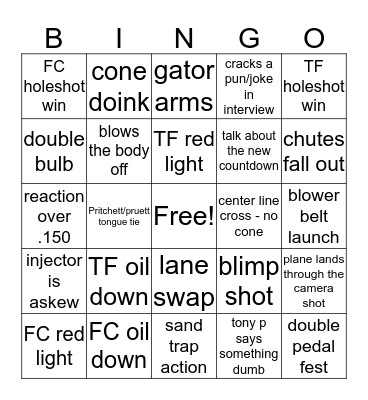 Pomona Raceday Bingo Card