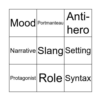 English Bingo Card