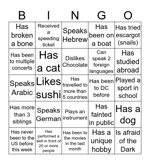 Find someone who..... Bingo Card