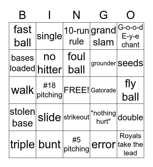 ROYALS BINGO Card