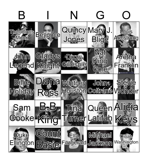 Black History Month Musicians Bingo Card