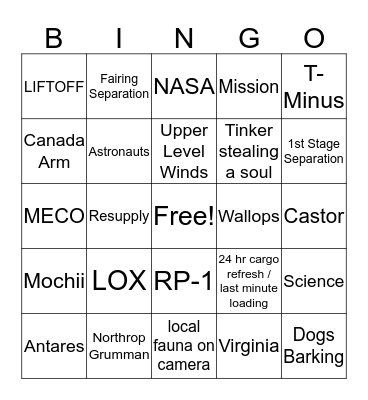 CRS2 NG-13 LAUNCH BINGO Card