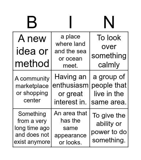 Context Clues Bingo Card