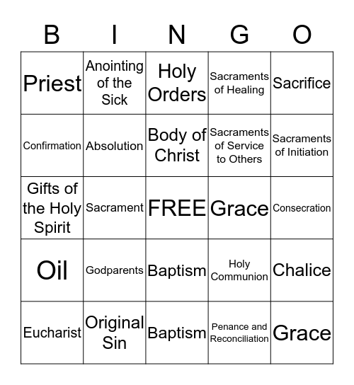 Seven Sacraments Bingo Card
