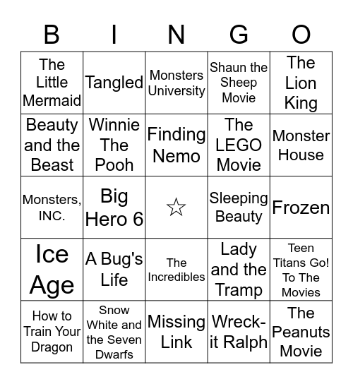 Cinema Bingo! Bingo Card