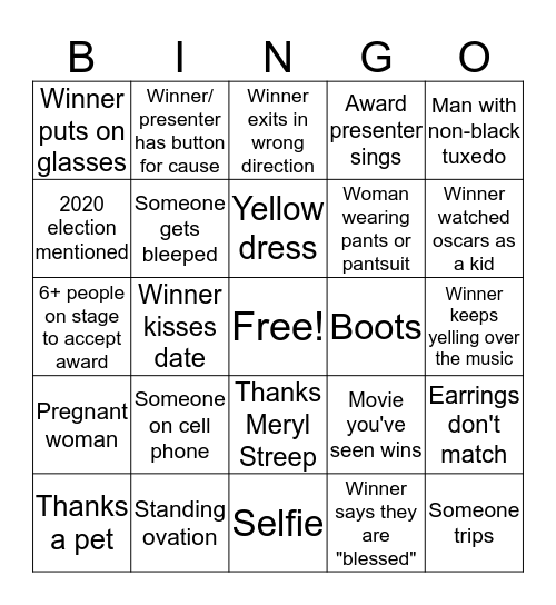 OSCARS Bingo Card