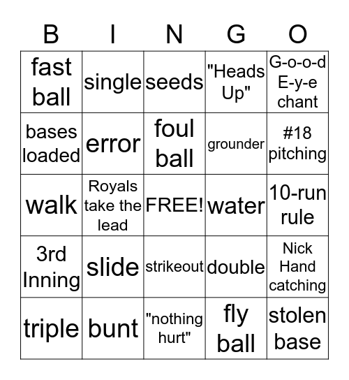 ROYALS BINGO Card