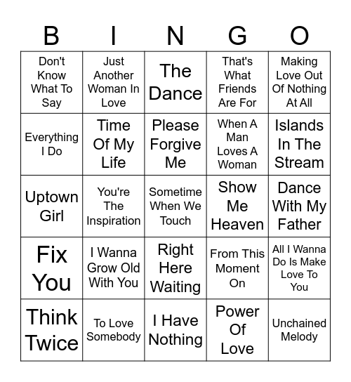 Mark & Joey's Valentines Bingo Card