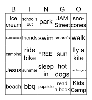 School's Out For Summer BASH! Bingo Card