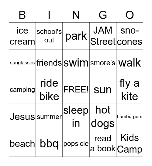 School's Out For Summer BASH! Bingo Card