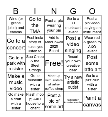 MacDowell Month BINGO Card