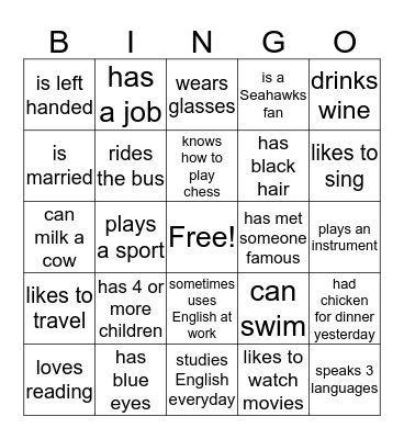 Classmate Bingo Card