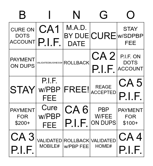 June 28th Blitz Bingo Card