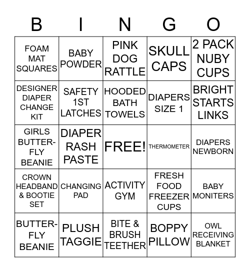 BABY SHOWER BINGO Card