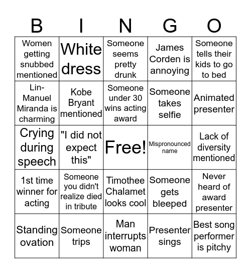 Oscar Bingo Card