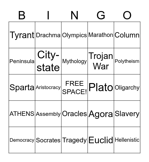 Ancient Greece Bingo Card