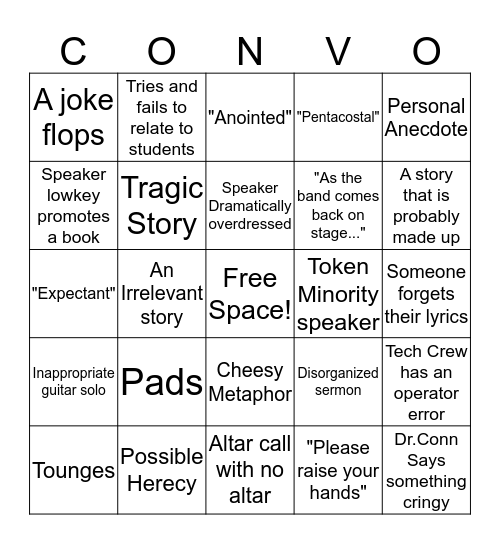 Convocation Bingo Card