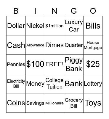 Money Responsibility Bingo Card