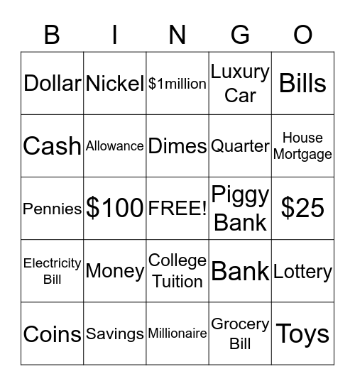 Money Responsibility Bingo Card