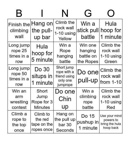 Workout Bingo Card