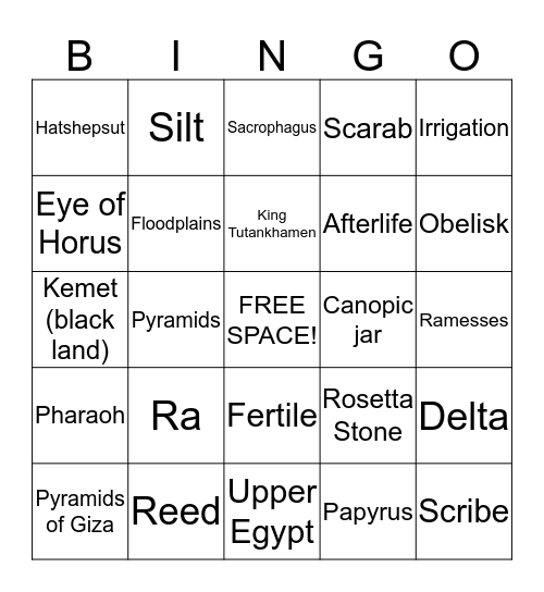 Ancient Egypt Bingo Card