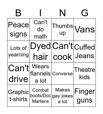 LGBTQ+ Stereotypes Bingo Card