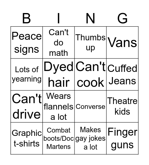 LGBTQ+ Stereotypes Bingo Card