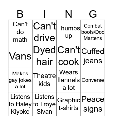 LGBTQ+ Stereotypes Bingo Card