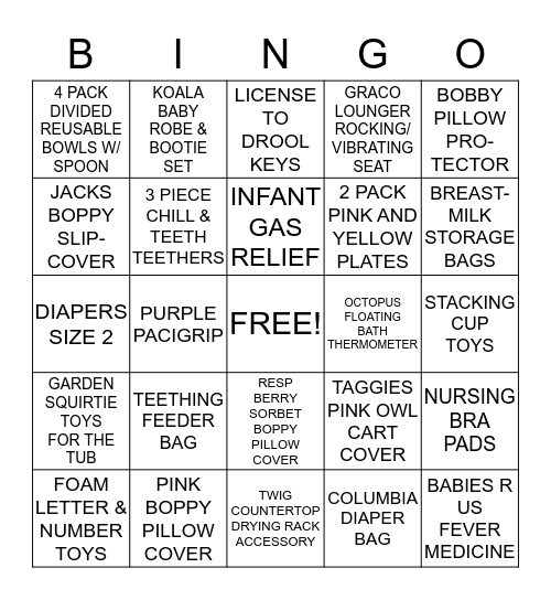 BABY SHOWER BINGO Card