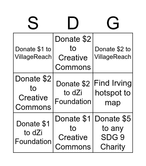 SDG 9 Bingo Card