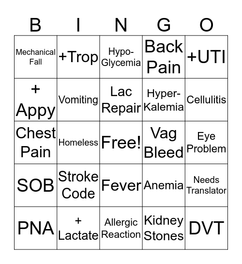 Manic Monday ED BINGO Card