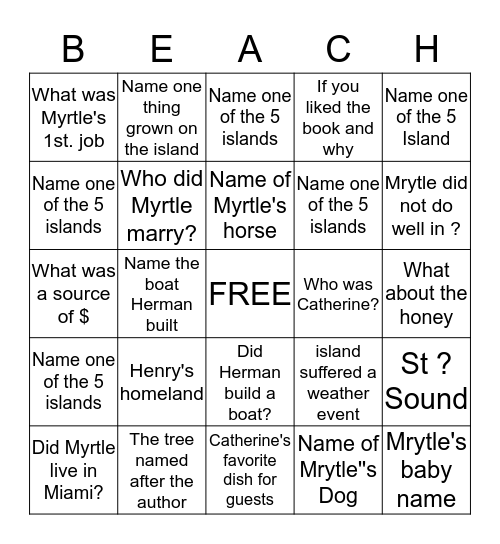 Caladesi Island Bingo Card