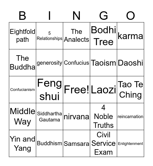 Three Teachings Bingo  Bingo Card