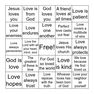 God's Love Bingo Card