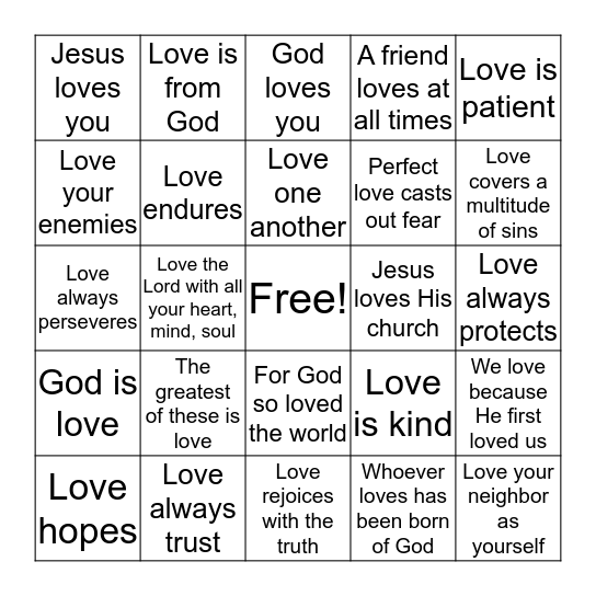 God's Love Bingo Card