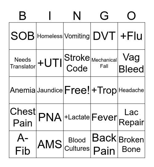 Manic Monday ED BINGO Card
