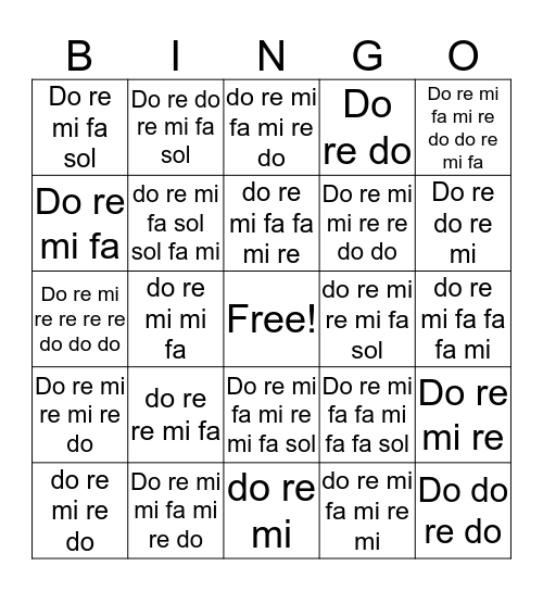 SOLFEGE BINGO Card