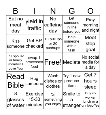 Mens Health Bingo Card