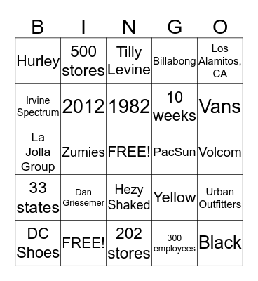 Tilly's Bingo Card